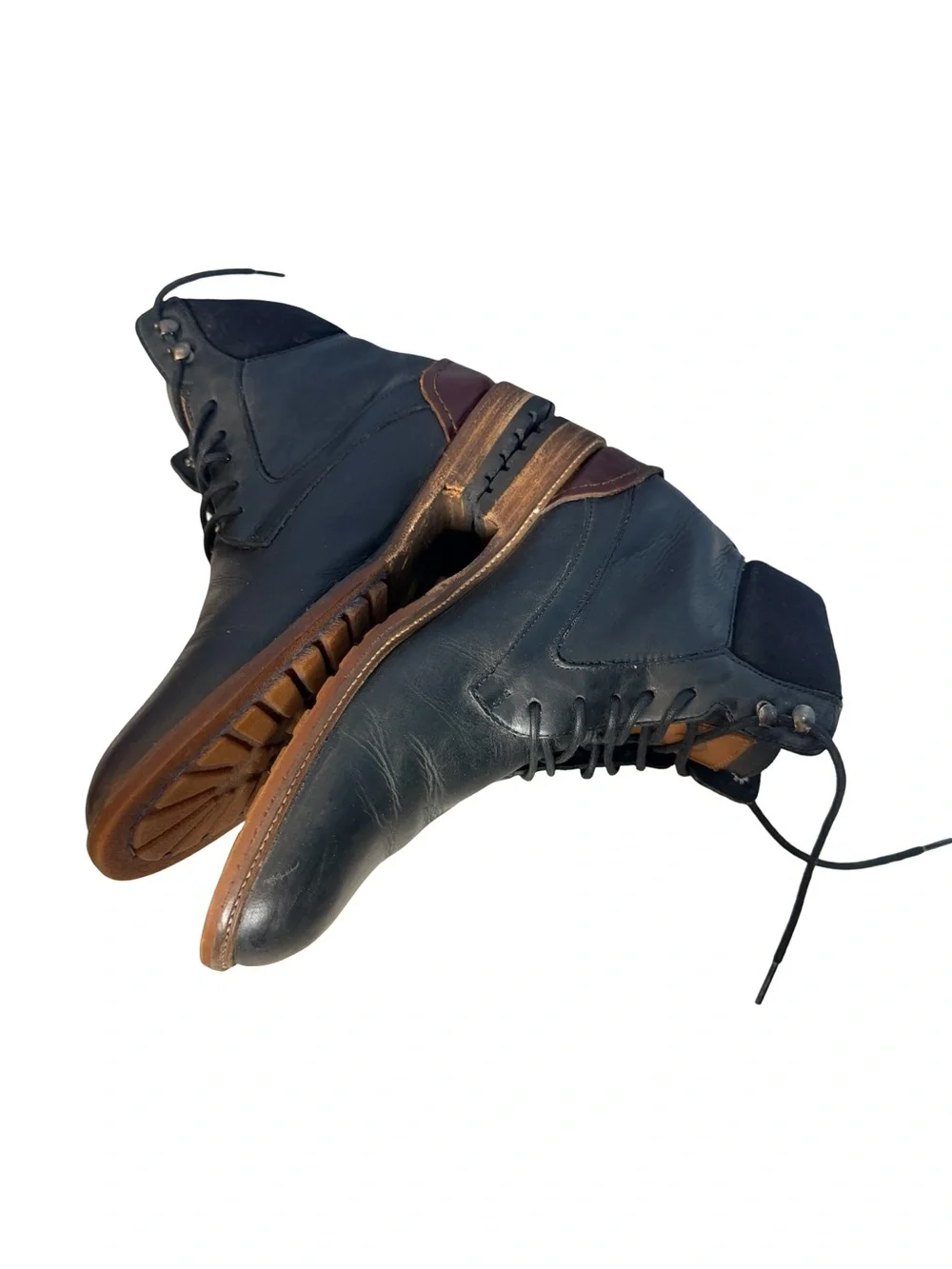 Paruno heritage chukka Men's Black Leather Lace-Up Ankle Boots Brown Accent S 9
